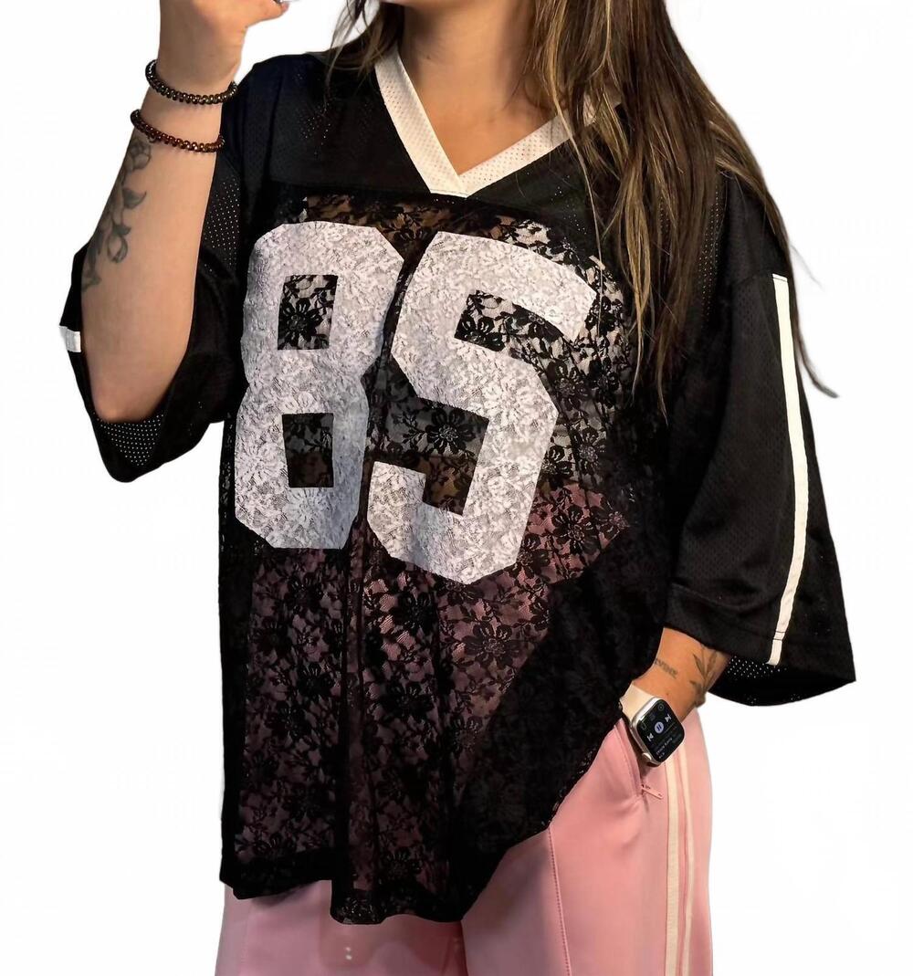 NEW MIMOSA stevie lace contrast jersey top in black